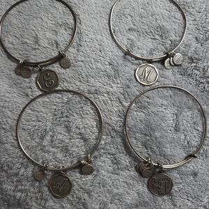 Alex and Ani Expandable Initial Charm Bracelets| Silver Tone | Set Of 4